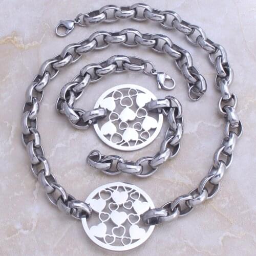 Fahion Jewelry Set Stainless Steel Chain Necklace Bracelet Round Heart For Man & Woman Bijoux en acier inoxydable Joyas SJ225010