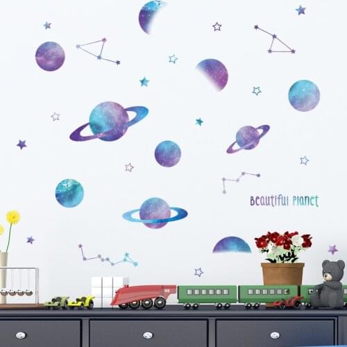 Cartoon Space Planet Wall Stickers for Kids rooms Nursery Wall Decor Art Murals for Kindergarten Home Decoration Vinyl Decals