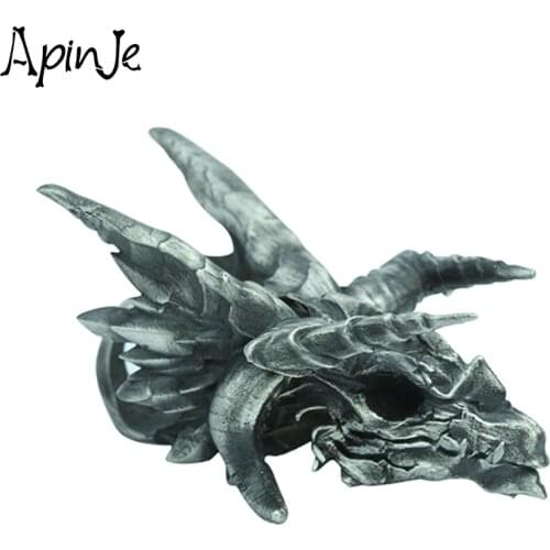 Apinje Vintage 925 Sterling Silver Skull Men Pendant Necklace Personality Dinosaur Skull Necklace Punk Biker Men Jewelry