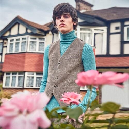 2017 New Spring Men 27% wool Slim Single Breasted Waistcoat Suit Vest Man Brand Clothing Formal Mens Vests Classic Khaki Retro