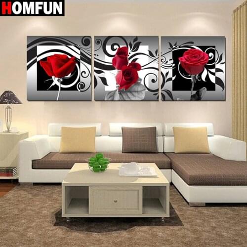 HOMFUN 3pcs Full Square/Round Drill 5D DIY Diamond Painting "Rose flower" Multi-picture Combination Embroidery 5D Decor A27438
