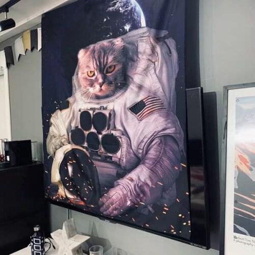 Furnishing Astronaut Cat Tapestry Wall Hanging Cat Psychedelic Tapestry Decor moon Printed Wall Cloth Tapestries Beach Blanket