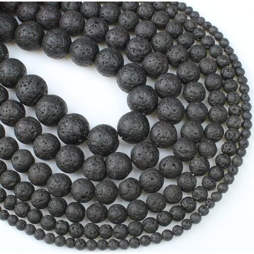 Natural stone black volcanic lava bulk stone beads, 4 6 8 10 12mm can be used for DIY jewelry making bracelet necklace accessory