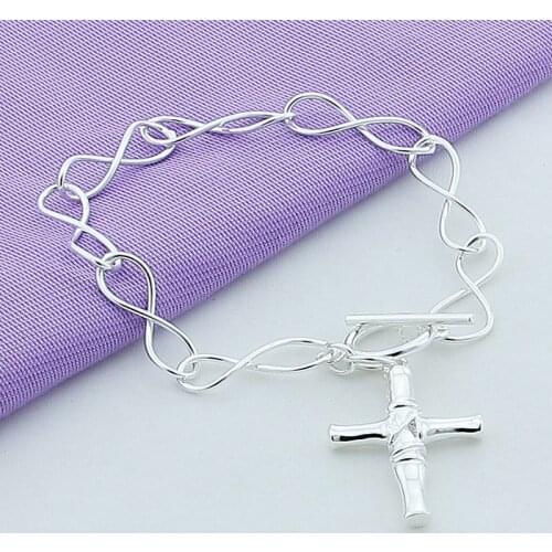 New 2019 Silver Bracelet 925 Silver Simple Fashion Cross Pendant Chain Bracelet For Women Men Jewelry