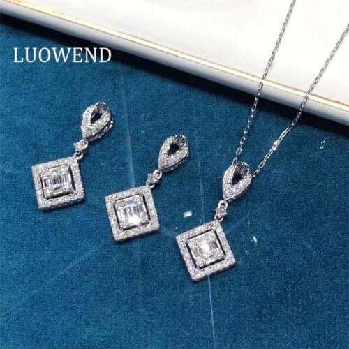 LUOWEND 100% Genuine 18K White Gold Pendant Necklace Real Natural Diamond Fine Jewelry Trendy Women Engagement Necklace