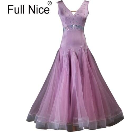 V neck Light purple Ballroom dance dress Modern dance One piece group Waltz dress Flamenco Rumba Samba Practice Competition