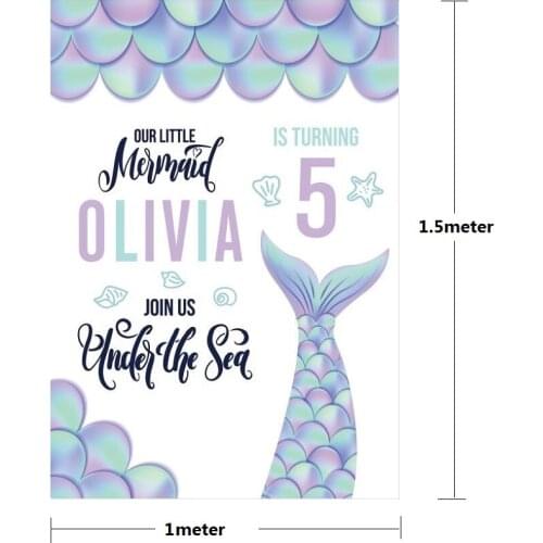 Under The Sea Poster Sign 1.5M Poster Girl Mermaid Birthday Poster Mermaid Birthday Gift 1st Birthday Poster Mermaid Party Decor
