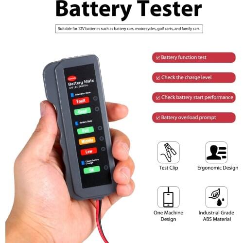 Portable LED Digital 12V Car Battery Alternator Tester Battery Condition Alternator Charging Analyzer for Car Motorcycle