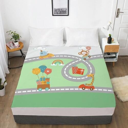 Car Cartoon Kids Elastic fitted sheet bed sheet With An Elastic Band 150x200 Mattress Cover Bed cover for children baby green