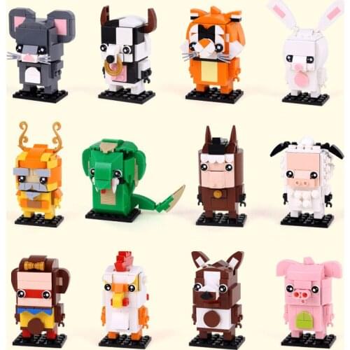 Cartoon animal series cute cow goat snake tiger rabbit Horse dog Dragon DIY Model Building Blocks Bricks Toys Gifts