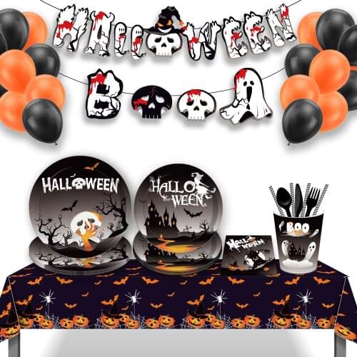 Funny Holiday Halloween Party Plates Cups Disposable Tableware Sets for Night Halloween Party Happy Halloween Party Decorations