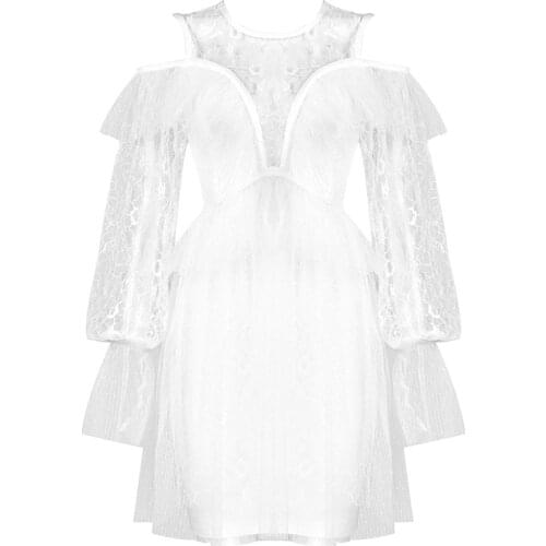 Party Bandage Dress Summer White Long Sleeve Lace Bodycon Women Dresses O Neck New Elegant Long Sleeve Clothes