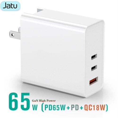 3-port 65W GaN PD Charger,PD3.0 Type C QC3.0 Fast Charger For Macbook Pro Xiaomi Laptop iPhone Samsung Tablet