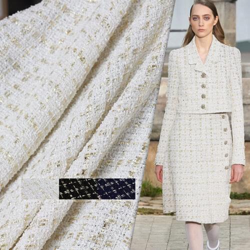 White waxberry France Golden Line Plaid Tweed Fabrics Garment Material Autumn Women Jacket Coat Sewing Cloth Tailor Freeshipping