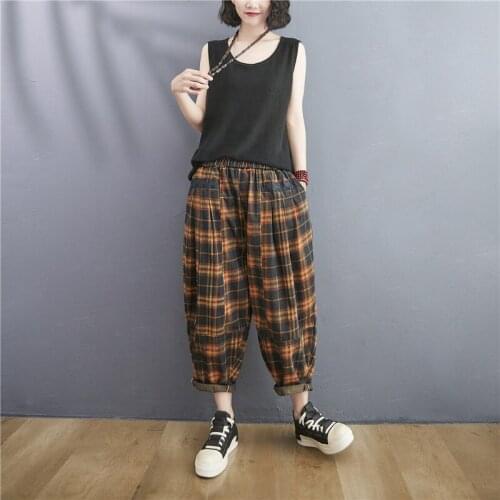 2021 Fall High Waist Plaid Jeans Oversized Casual High Waist Loose Denim Female Elastic Waist Oversized Basic Denim Femme Pants