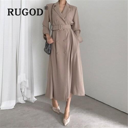 RUGOD 2019New Women Solid Long Trench British Style Elegant Temperament Fashion Female Coat Double-breasted Loose Coat With Sash