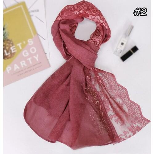 2019 cotton scarf for women solid color hijab floral lace foulard gold diamond shimmer scarves muslim wraps and shawl 12 colors