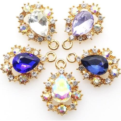 10Pcs Metal Alloy Pendant Button For Jewelry Accessories Decoration Sewing Handwork Gold Glass 20*15mm Fitting