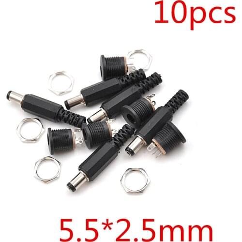 10PCS DC Power Female Plug Jack + 5pcs Male Plug Jack Socket Adapter Connector DC022 Wholesale 5.5*2.1mm/5.5*2.5mm