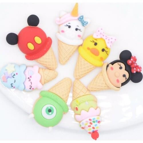 10Pcs Mixed Cartoon Ice Craem Mouse Head Crafts Food Resin Cobochon Phone Decoration Hair Bow DIY Jewelry Make Embellishment