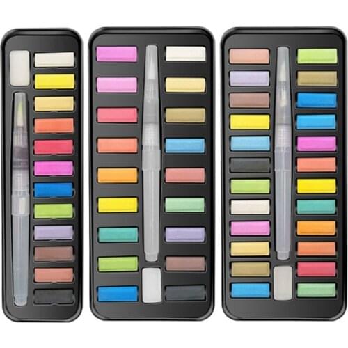 12/18 24 Colors Solid Watercolor Paint Set With Water Brush Pen Foldable Travel Water Color Pigment For Draw