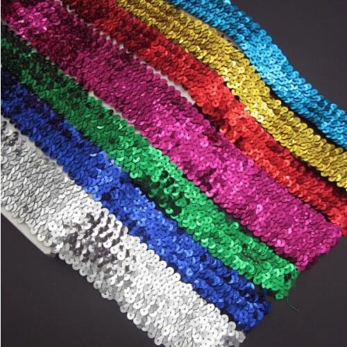 15Yards Gold Elastic Sequins Lace Trim Ribbons Stretch Dance Clothing Curtain Crafts Paillette Sewing Decoration DIY Accessories