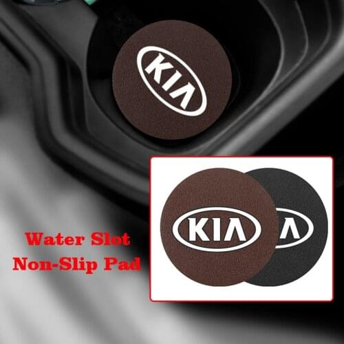 2Pcs PU Leather Cup Mat Coaster Water Slot Non-Slip Pad For KIA Sportage Rio Ceed Cerato Picanto Soul Sorento Venga K2 K3 K4