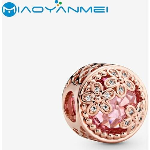 2020 Spring 925 Sterling Silver Beads Sparkling Pink Daisy Flower Charm fit Original Pandora Bracelets Women DIY Fashion Jewelry