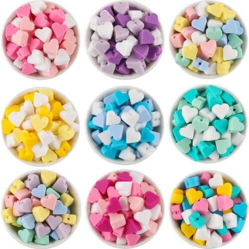 Kovict 30pc Mini Love Heart Silicone Beads Food Grade Silicone Teether DIY Pacifier Necklace Accessories Chewable Nursing Toys
