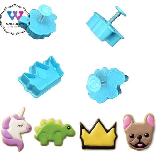4pcs Unicorn Party Theme Cookie spring Cutters dinosaur crown Food Grade Plastic Chocolate Mold Cake Decorating Tools