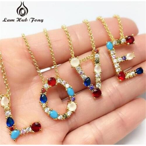 A-Z English Alphabet Necklaces Pendants Colored Cubic Zirconia Necklace Surname English Letter Necklace Fashion Jewelry Gifts