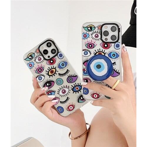 Lucky Eye Blue Evil Eye Print Grip Stand Phone Case For iPhone 12 11 Pro XR X XS MAX 7 SE 20 8Plus Bracket Soft TPU Cover Fundas