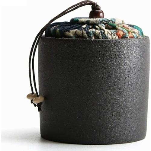 Black Ceramic Tea Caddy Kitchen Seasoning Jar Household Small Sealed Storage Tank with Lid Home Decoration Desktop Ornaments