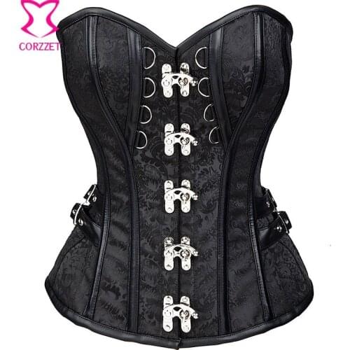 Black Steel Boned Steampunk Corset Corselet Plus Size Corpetes E Espartilhos Sexy Corsets And Bustiers Vintage Gothic Clothing