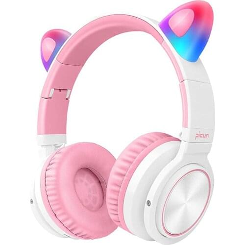 Kids Cute Cat Bluetooth 5.0 Headphones LED Light Cat Ears Wireless Headphone TF Headset Hifi Stereo For Girl Kid Phone Pc