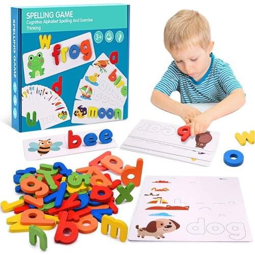 Children Puzzle Wooden Spelling Word Kids Letter Games Kindergarten Teaching Aids English Alphabet Learning Educational Toys