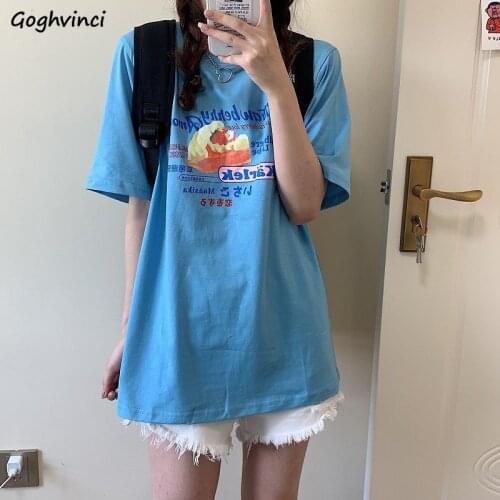 Short Sleeve T-shirts Women Print Harajuku Sweet Female Tshirt Girls BF Chic Ulzzang Oversize Cozy Outwear Summer Baggy Long Top