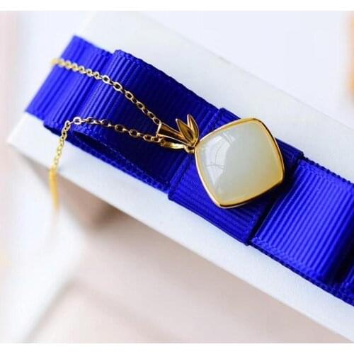 Natural Hetian Jade White Jade Bamboo Joint Pendant Fresh Temperament S924 Sterling Silver Inlaid White Jade Pendant Clavicle Ch