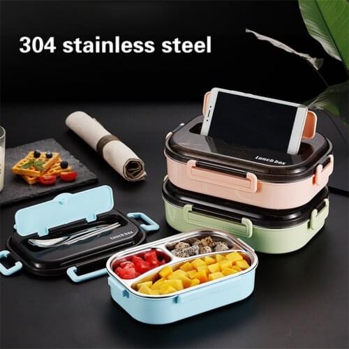 304 stainless steel latticed insulated lunch box Japanese office lunch box With Compartment Tableware Microwave Container Box