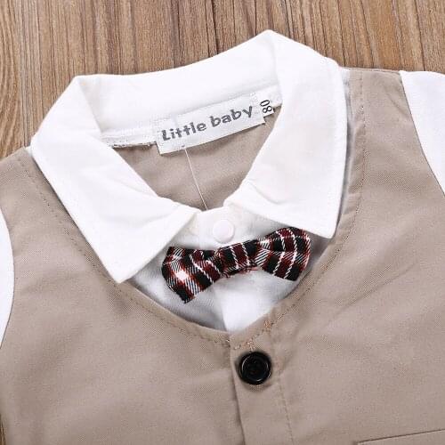 Boy Plaid tie, short sleeve gentlemans jacket, two jumpsuits, baby clothes