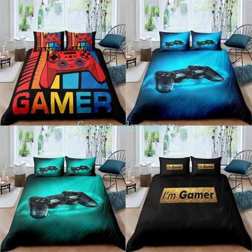 3D Print Game Handle Bedding Set Cute Duvet Cover Creative Black Comforter Bed Set Queen King Size House Bedclothes For Kids