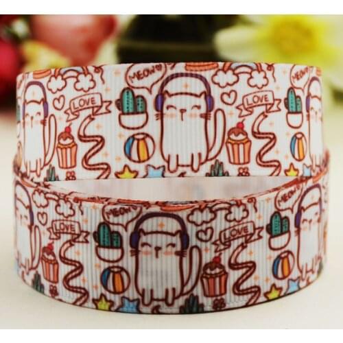 7/8'' 22mm,1" 25mm,1-1/2" 38mm,3" 75mm Cat Cartoon Character printed Grosgrain Ribbon party decoration 10 Yards X-02693