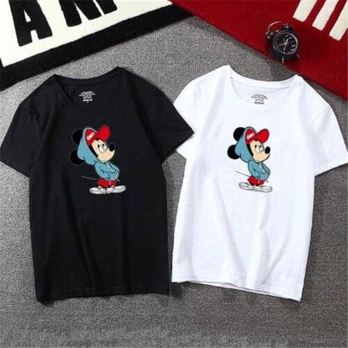 Disney Summer Mens T-shirt Mickey Cartoon Print O-Neck Pullover Harajuku Streetwear Short Sleeve Tee Tops Casual Loose Clothes
