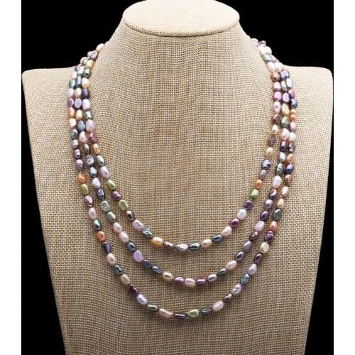 Hot sell long 160cm hand knotted 6x8mm cultured freshwater pearl necklace sweater chain fashion jewelry