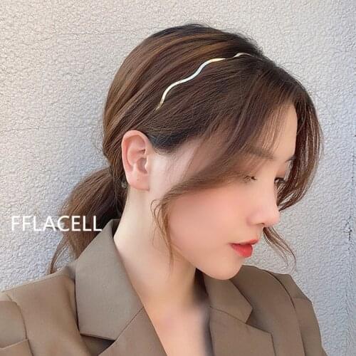 FFLACELL Korea Fashion Exquisite Sweet Chic Wave Hair Band Simple Glossy Metal Gold Hairbands for Women Girl Hairpin Headdress