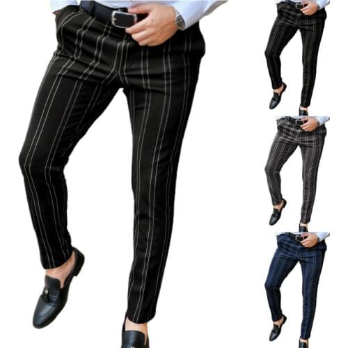Fashion Mens Clothing Comfort Slim Striped Trousers Formal Business Work Long Pants Outdoor Pants Men