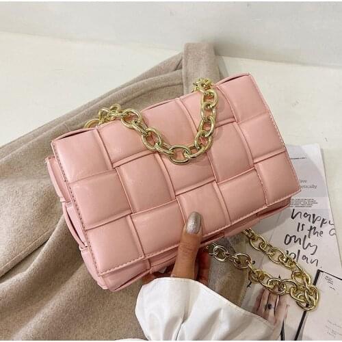 Pink/Green Box Bag INS Chic Knitting Designer Brand Handbags Puff Thick-chain Crossbody/Shoulder Bags Soft Leather Women' Bags