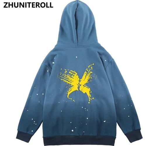 Gradient Hip Hop Streetwear Hooded Jacket 2021 Men Graffiti Butterfly Print Jacket Coat Autumn Harajuku Cotton Jacket Outwear