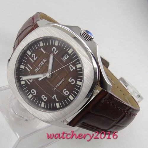 39mm Bliger Brown dial Date Sapphire Automatic Movement mens Watch