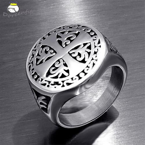 Vintage Titanium Punk Rock Christian Religion Cross Ring 316L Stainless Steel Men Father Jewelry Gift Size 7 8 9 10 11 12 13 14